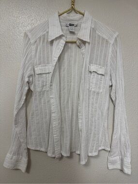 EK Designs White Striped Textured Button-Up Shirt